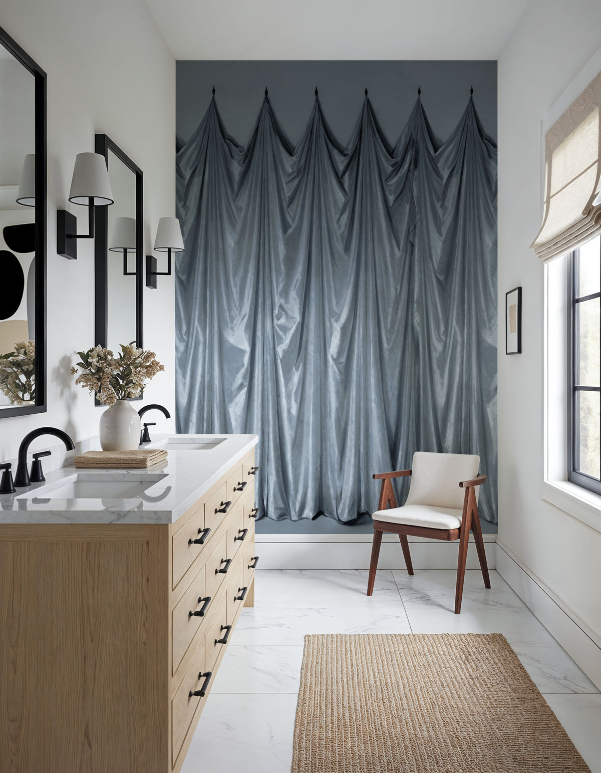 Medici Drapes, Stone Blue Mural Wallpaper - room preview 05