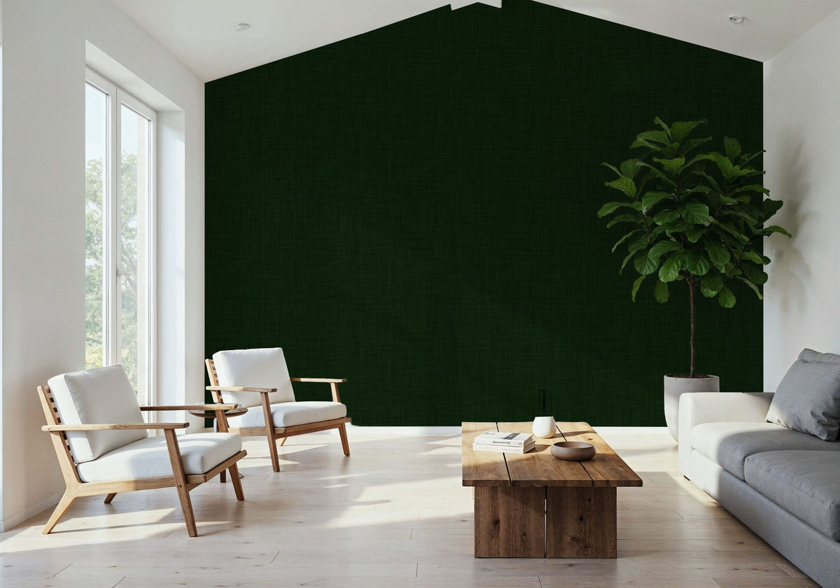 Mottled Linen Effect, Forest Green Mural Wallpaper - room preview 05
