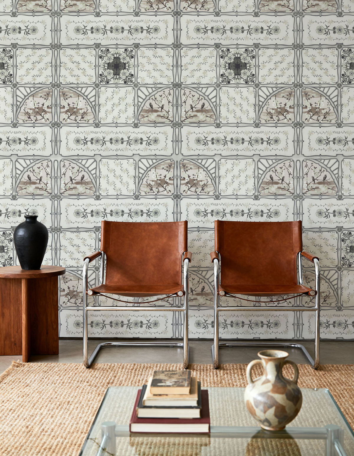 Sakura & Bird, Beige Mural Wallpaper - room preview 05