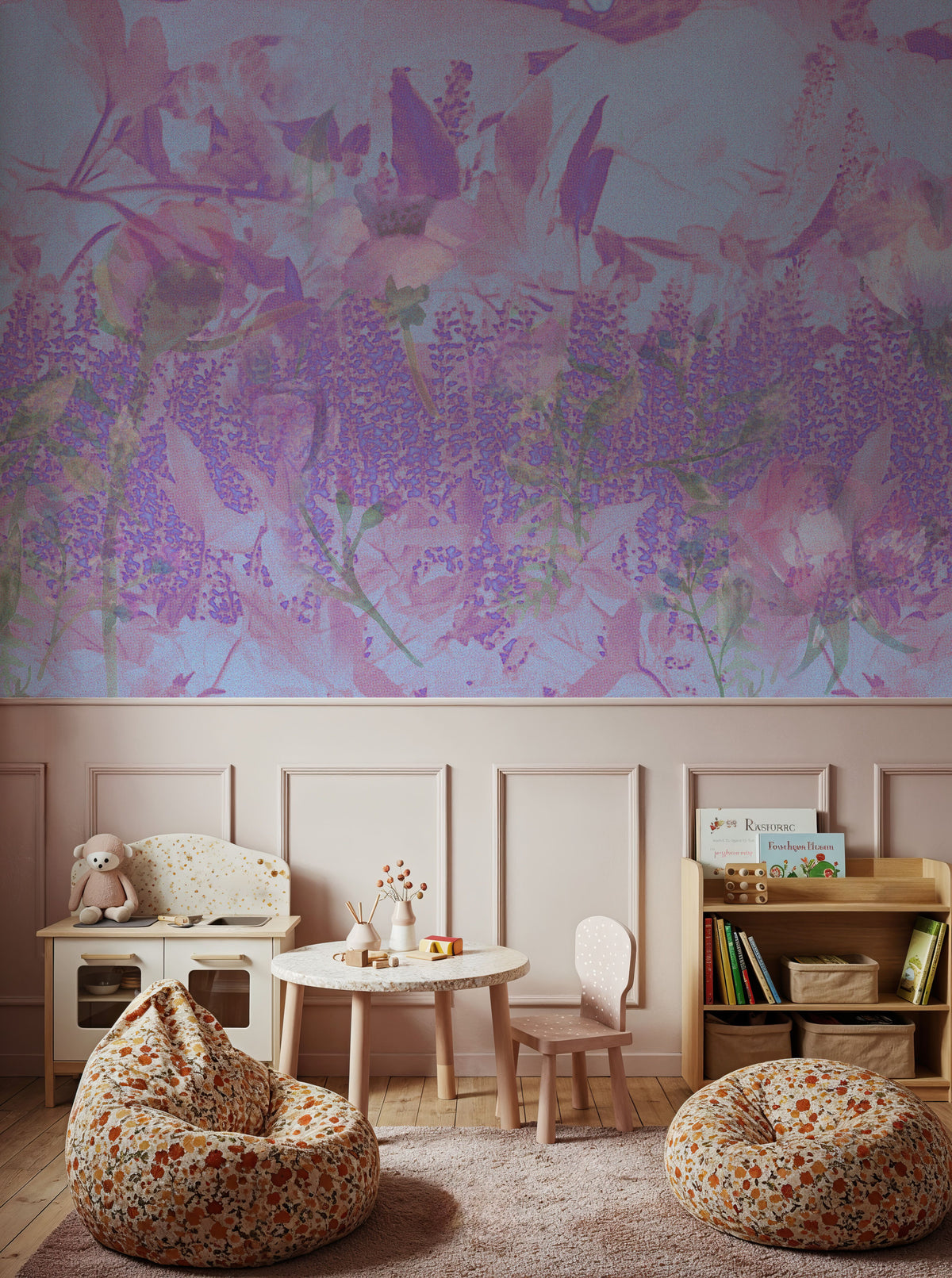 Dream Lupine, Washed Periwinkle Mural Wallpaper - room preview 05
