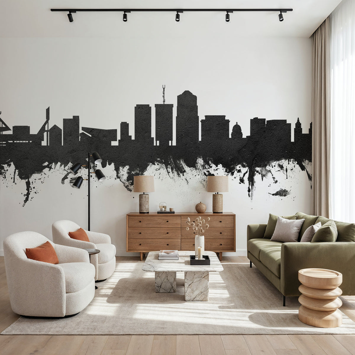 Tucson Arizona Skyline Black & White Mural Wallpaper - room preview 05