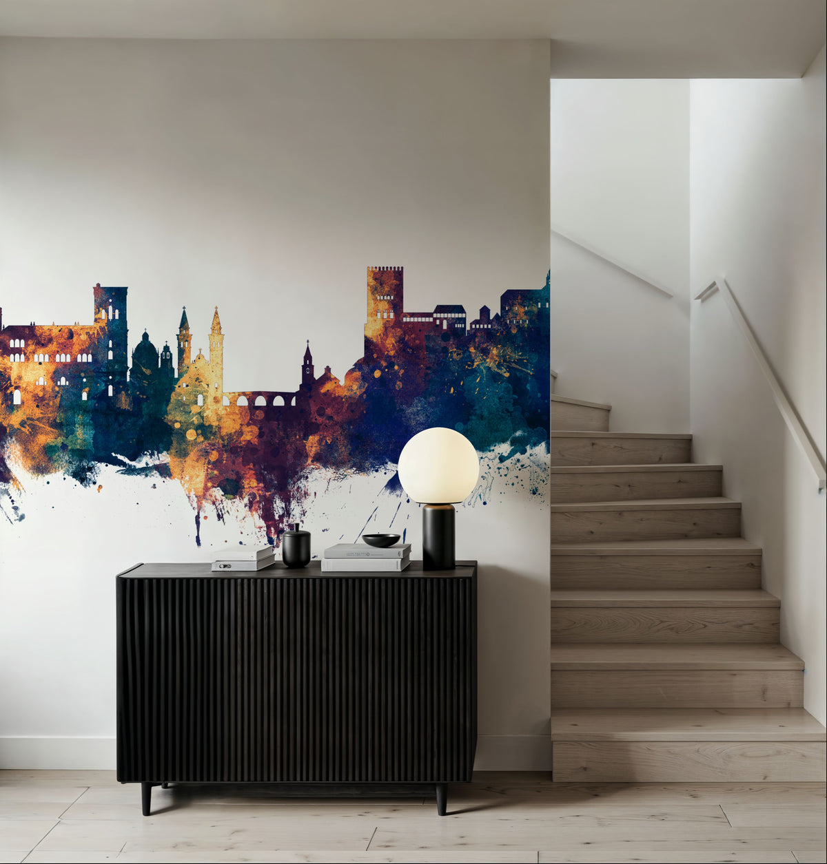 Granada Spain Skyline Blue & Bronze Mural Wallpaper - room preview 05