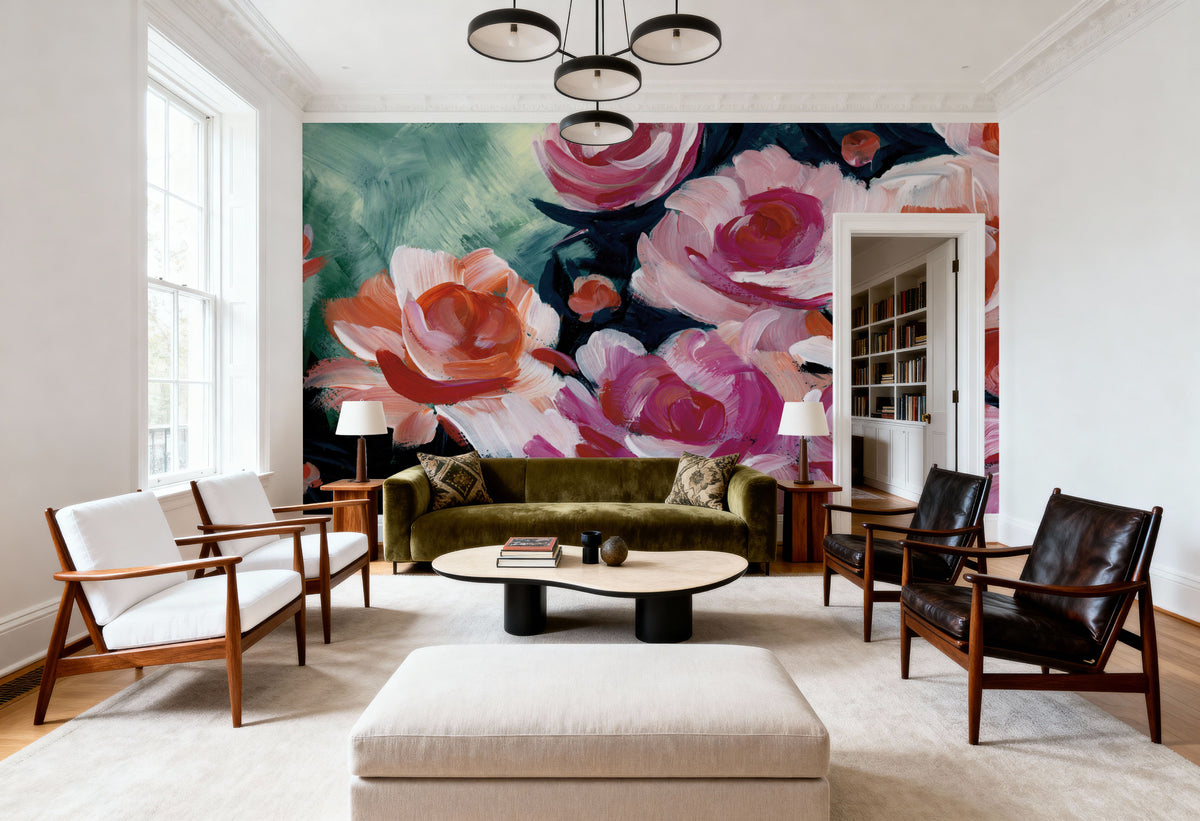 Moody Peonies Mural Wallpaper - room preview 05