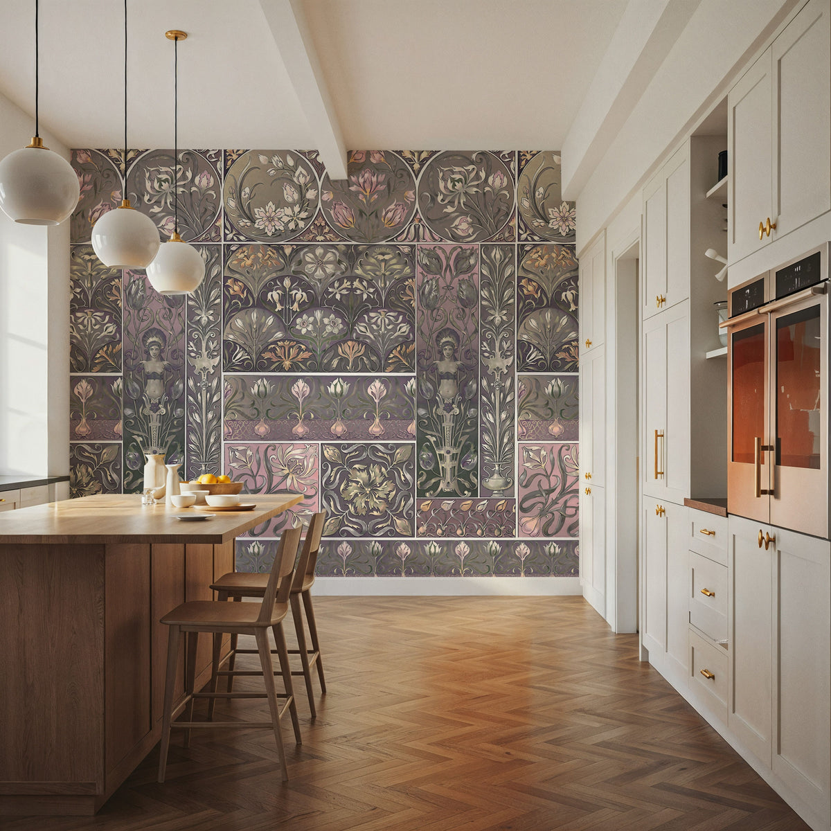 Art Deco Floral Wall Pink Mural Wallpaper - room preview 05