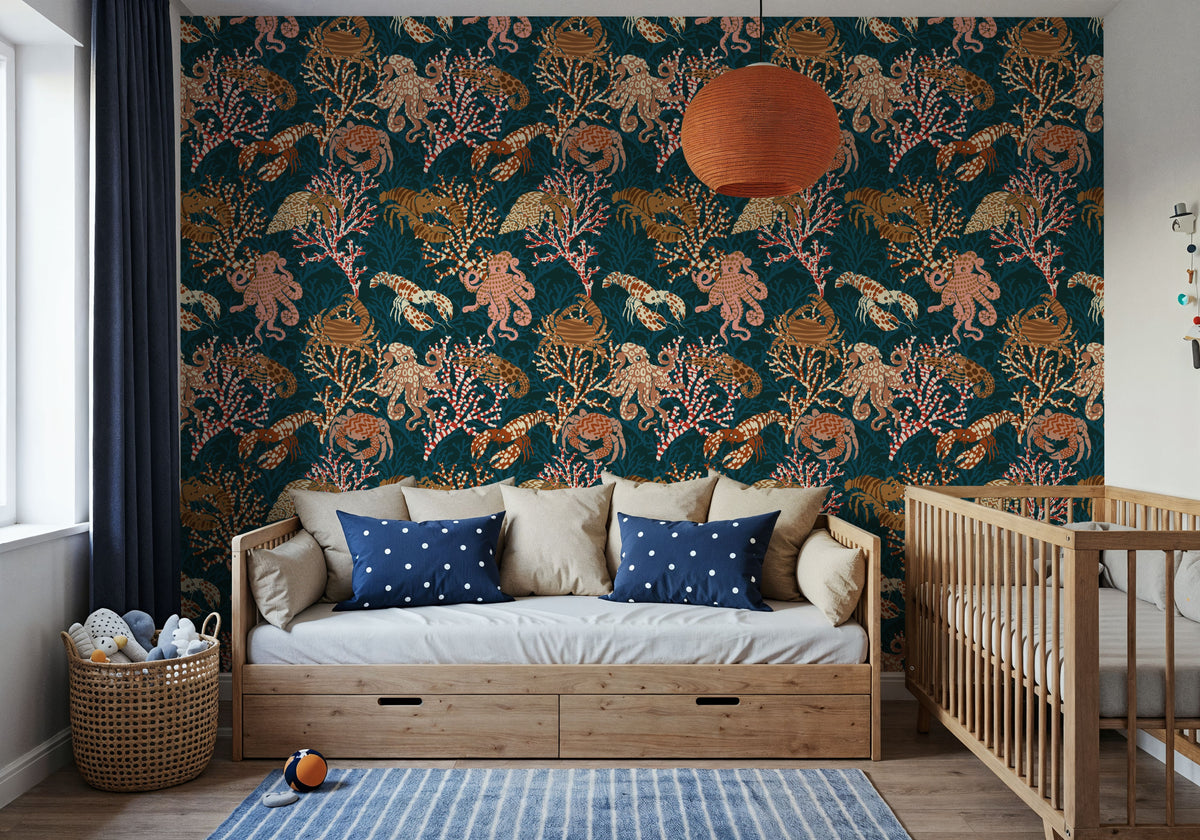 Vibrant Coral Reef, Blue Mural Wallpaper - room preview 05
