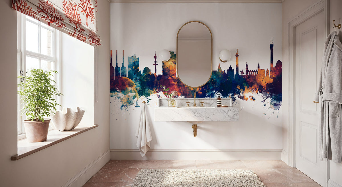 Hannover Germany Skyline Blue & Bronze Mural Wallpaper - room preview 05