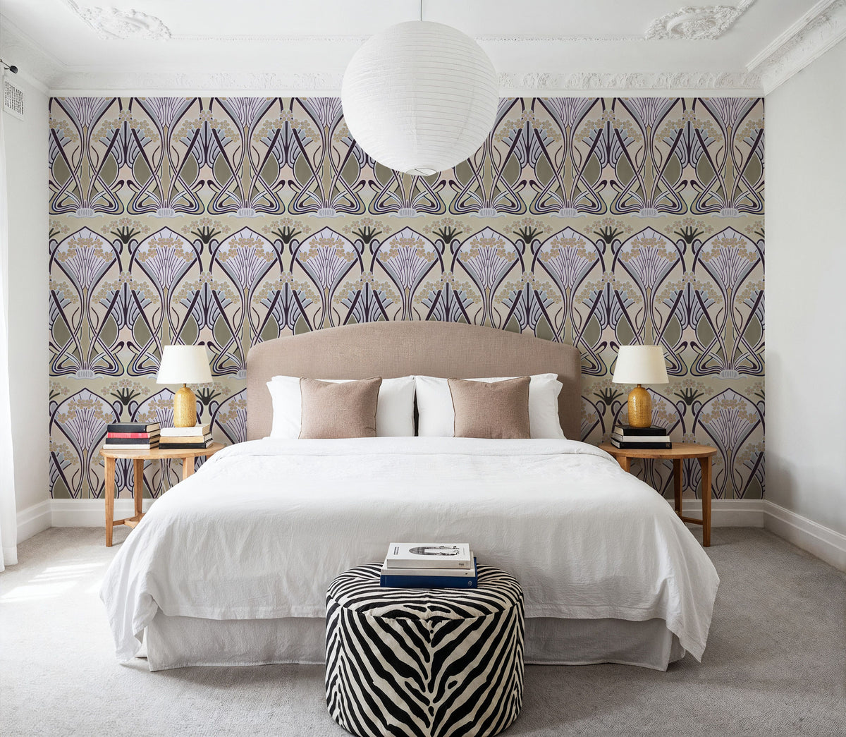 Floral Art Deco Aura, Butter Mural Wallpaper - room preview 05