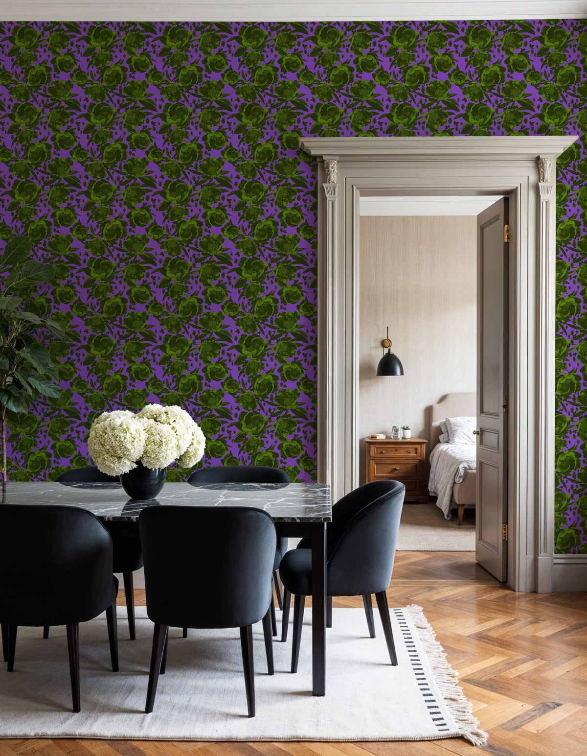 Pop Peonies, Green & Purple Mural Wallpaper - room preview 05