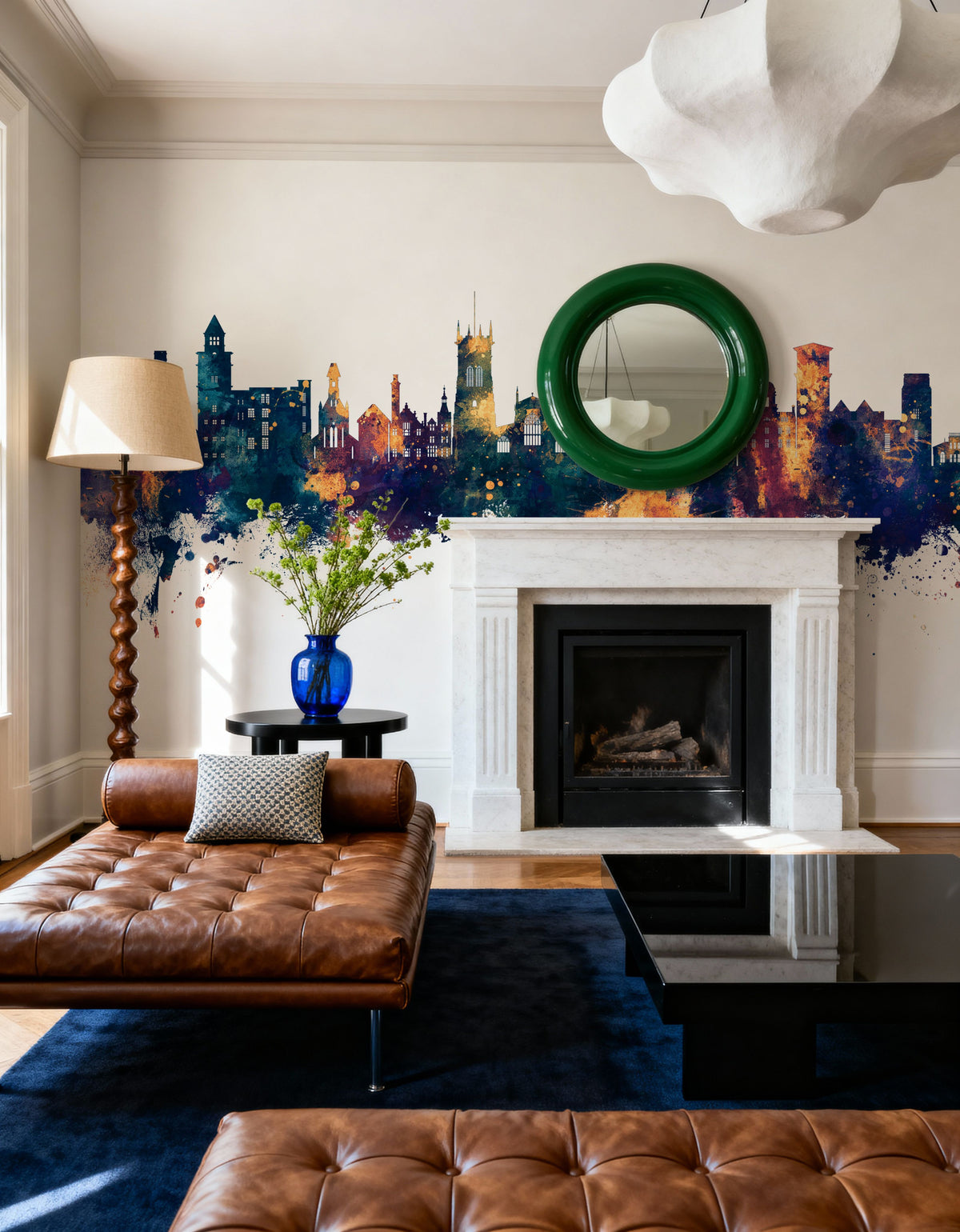 Wigan England Skyline Blue & Bronze Mural Wallpaper - room preview 05