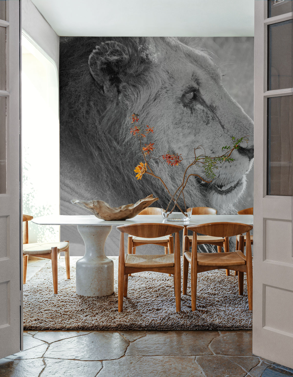 Old Lion BW Mural Wallpaper - room preview 05