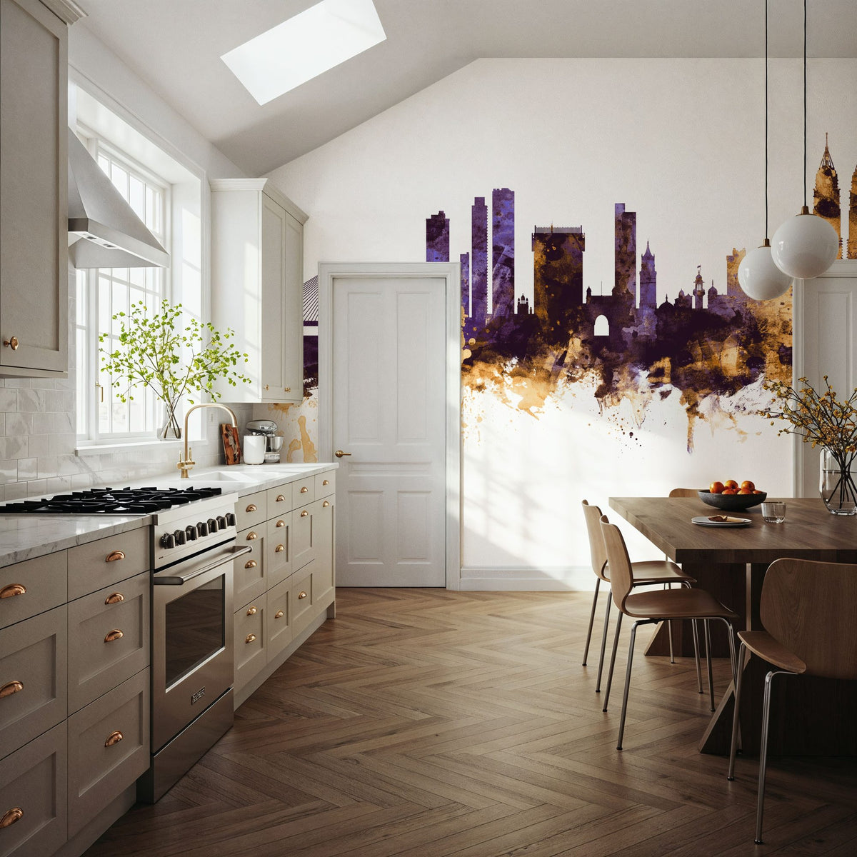 Mumbai Skyline India Bombay Purple & Gold Mural Wallpaper - room preview 05
