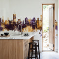 Wigan England Skyline Purple & Gold Mural Wallpaper - room preview 05