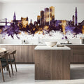 Grenoble Skyline Purple & Gold Mural Wallpaper - room preview 05