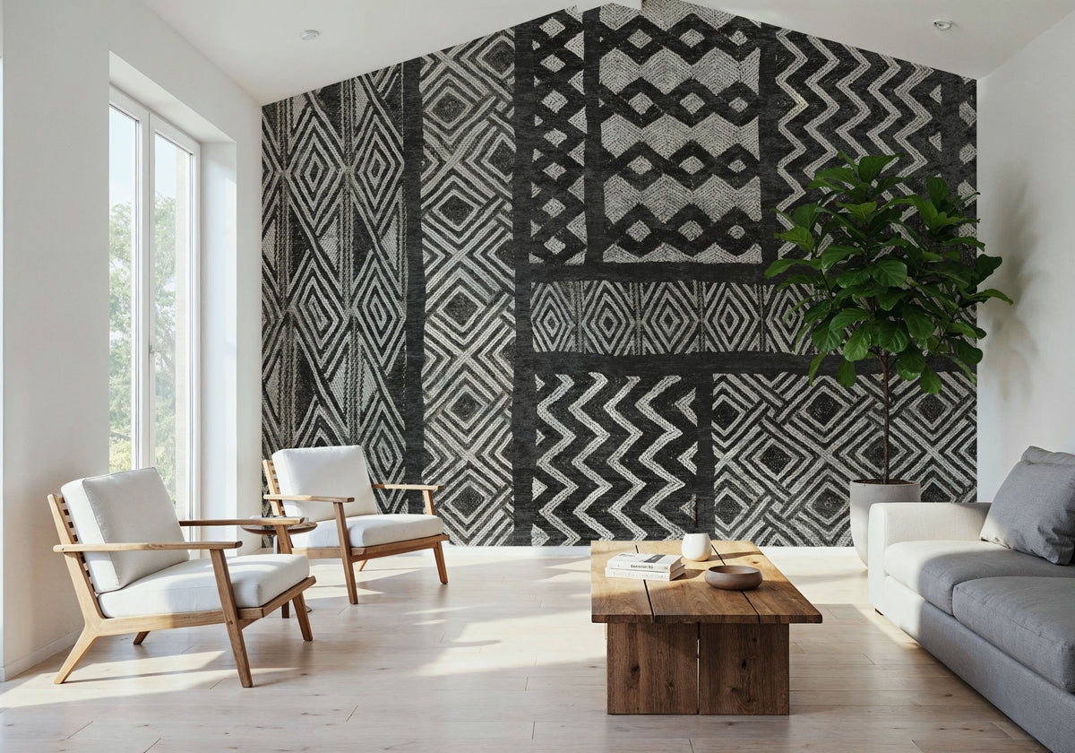 Kuba Abstract BW Mural Wallpaper - room preview 05