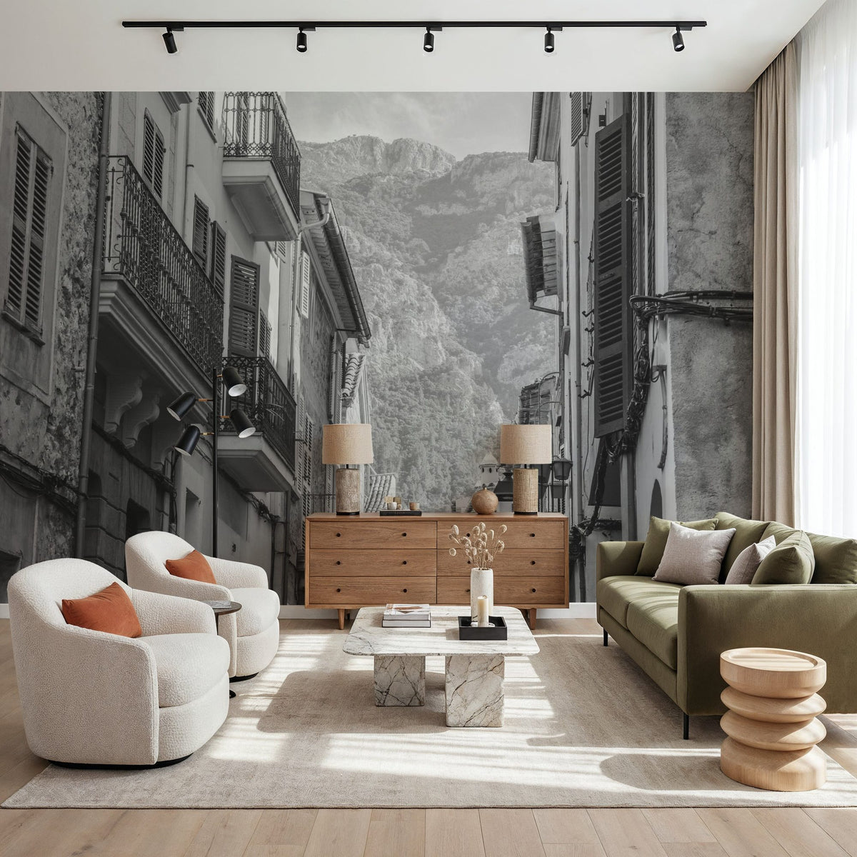 Spanish Islands BW Mural Wallpaper - room preview 05