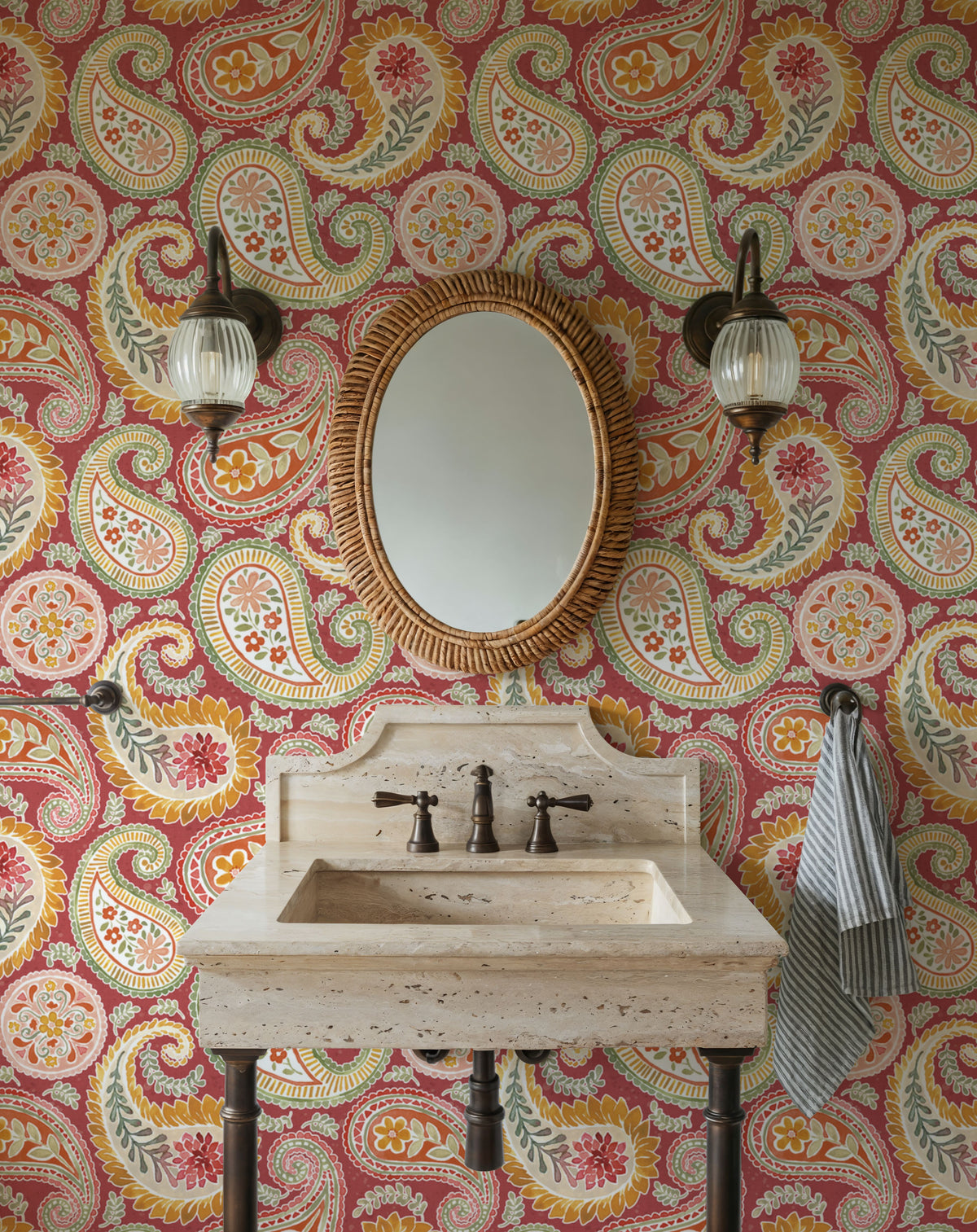 Harvest Paisley Red Mural Wallpaper - room preview 05