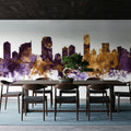 Jersey City New York Skyline Purple & Gold Mural Wallpaper - room preview 05