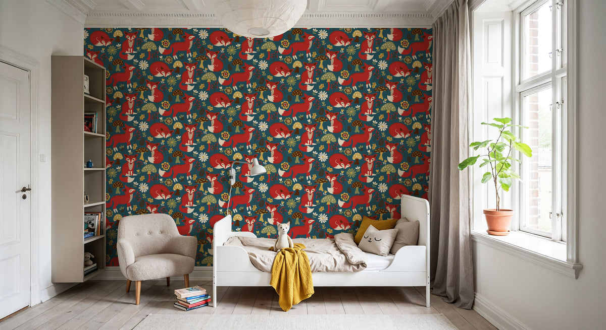 Friendly Foxes Mural Wallpaper - Red Tone - room preview 05