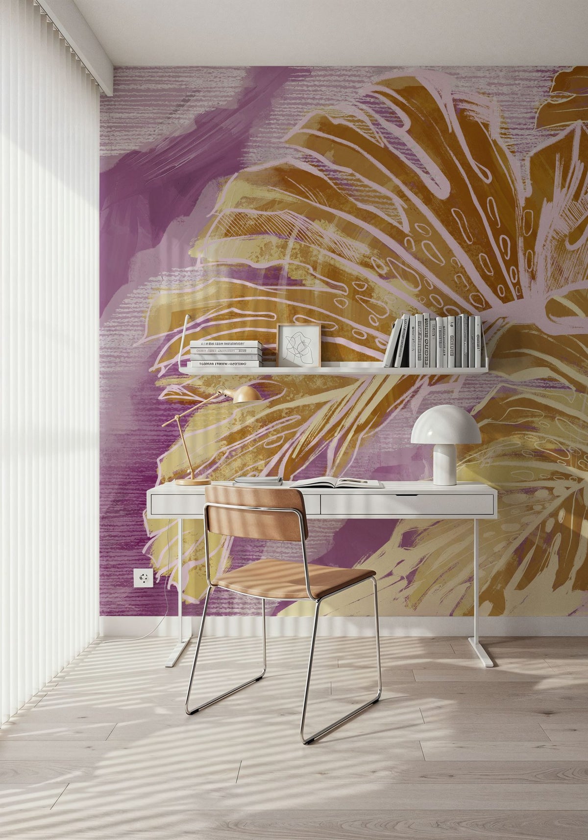 High Grunge Leaves Mural Wallpaper - Red Tone - room preview 05