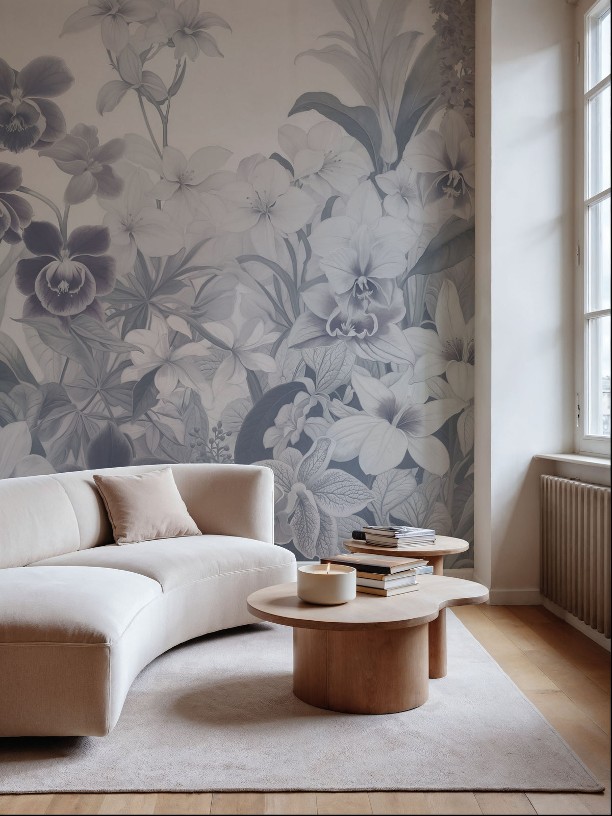 The Tenderness of Orchids, Ice Blue Mural Wallpaper - room preview 05