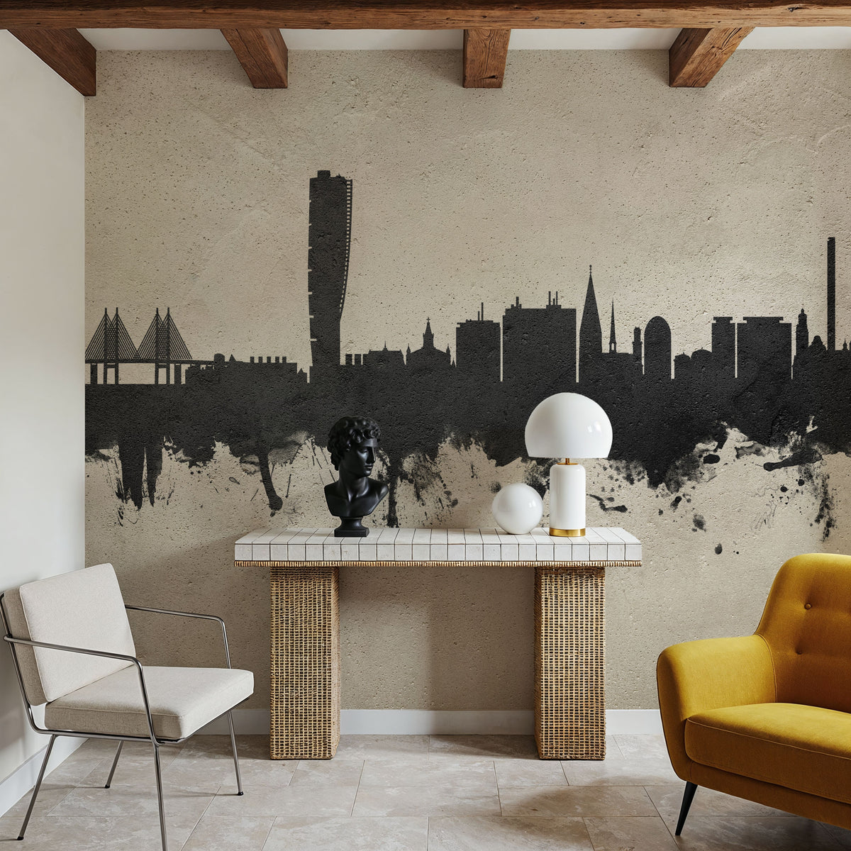 Malmö Sweden Skyline Concrete Mural Wallpaper - room preview 05