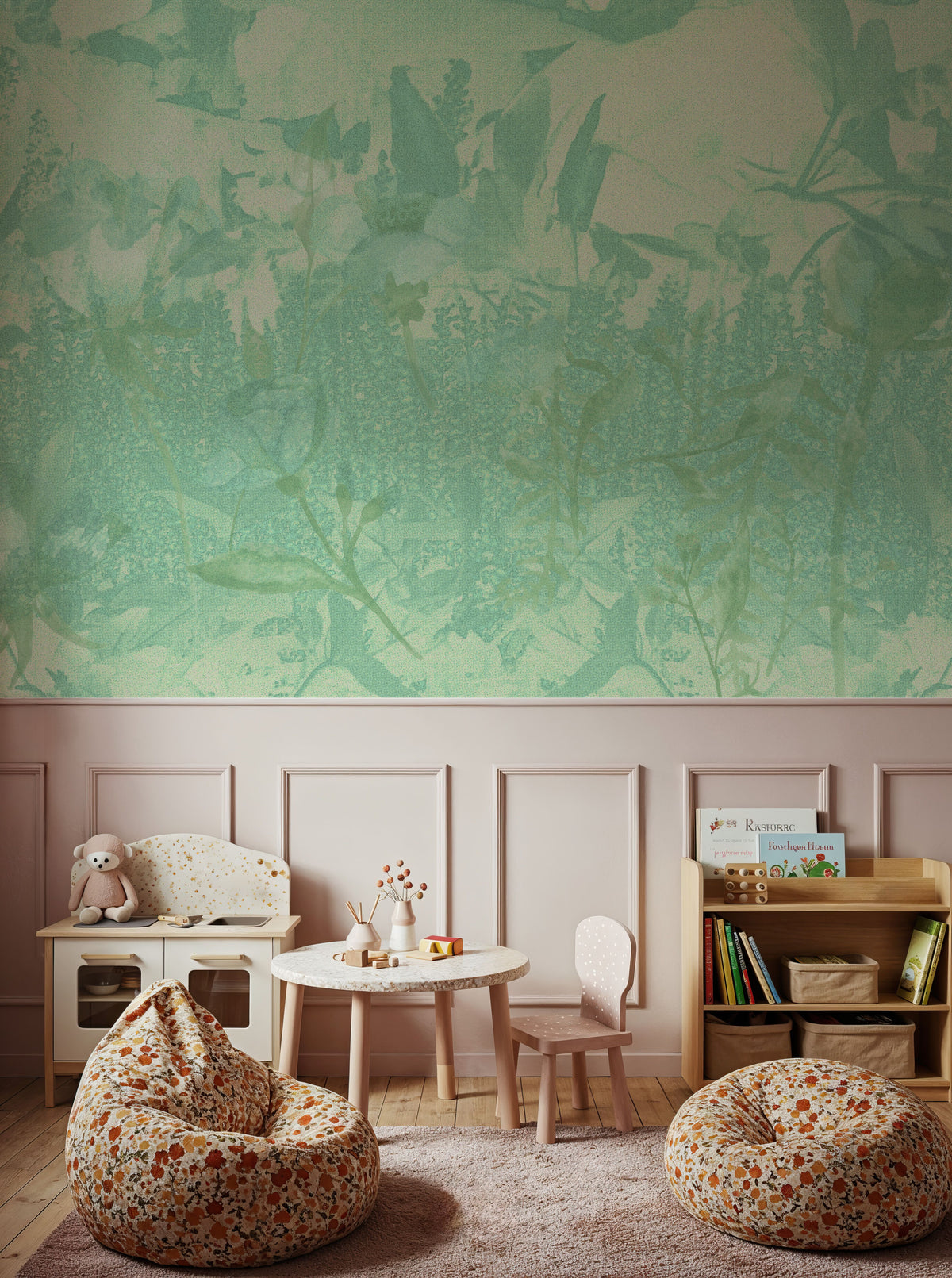 Meadow Memories, Mint Green Mural Wallpaper - room preview 05