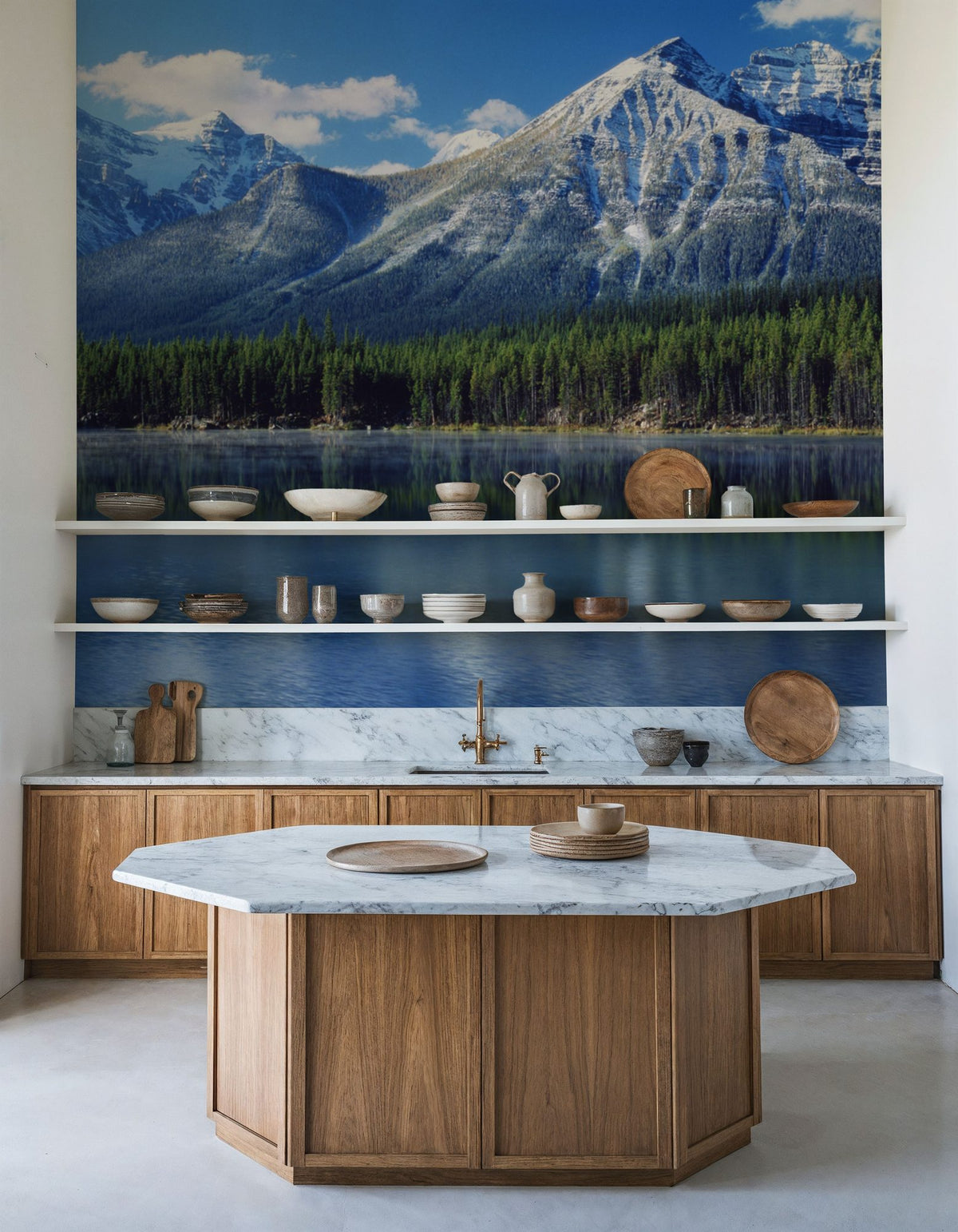 Mountain Lake Reflection Deep Blue Mural Wallpaper - room preview 05