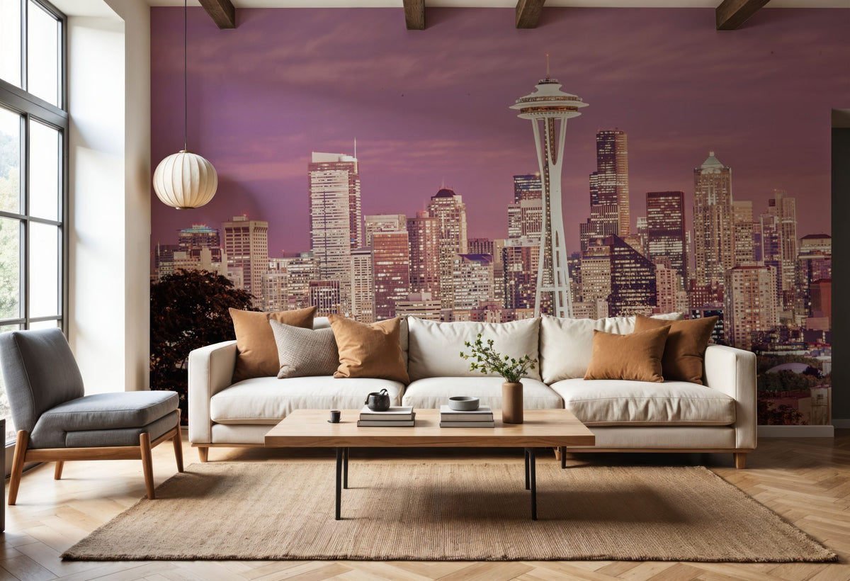 Pink Twilight Metropolis Mural Wallpaper - room preview 05