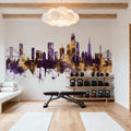 San Francisco Skyline Purple & Gold Mural Wallpaper - room preview 05