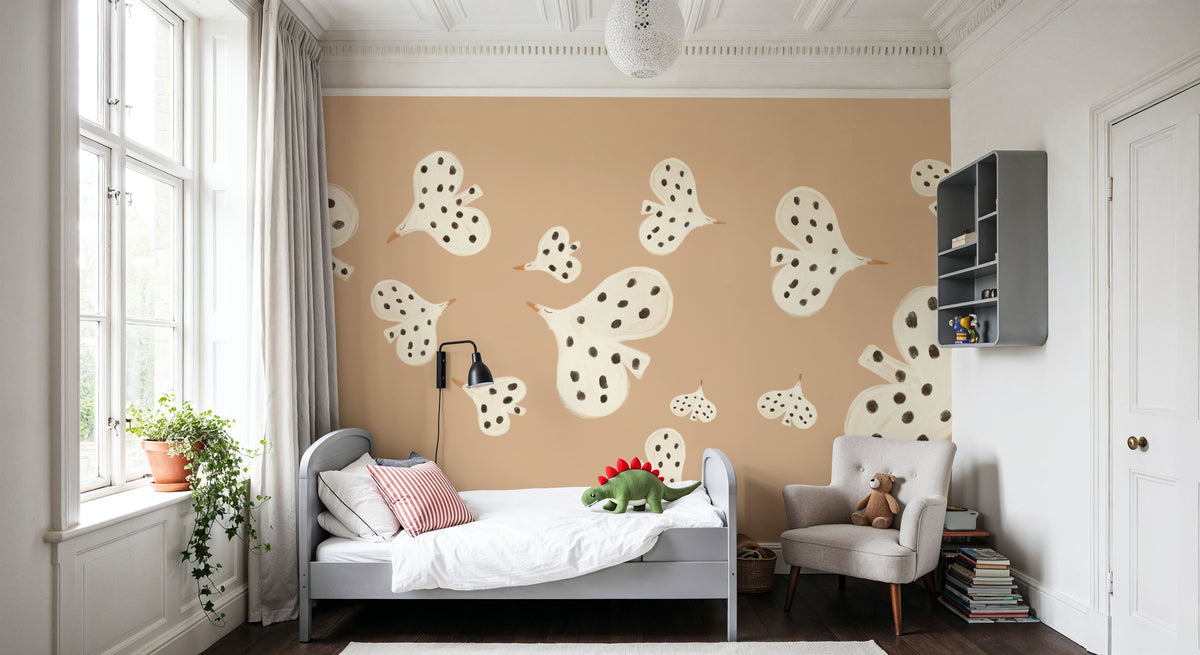 Birds Flying High, Peach Mural Wallpaper - room preview 05