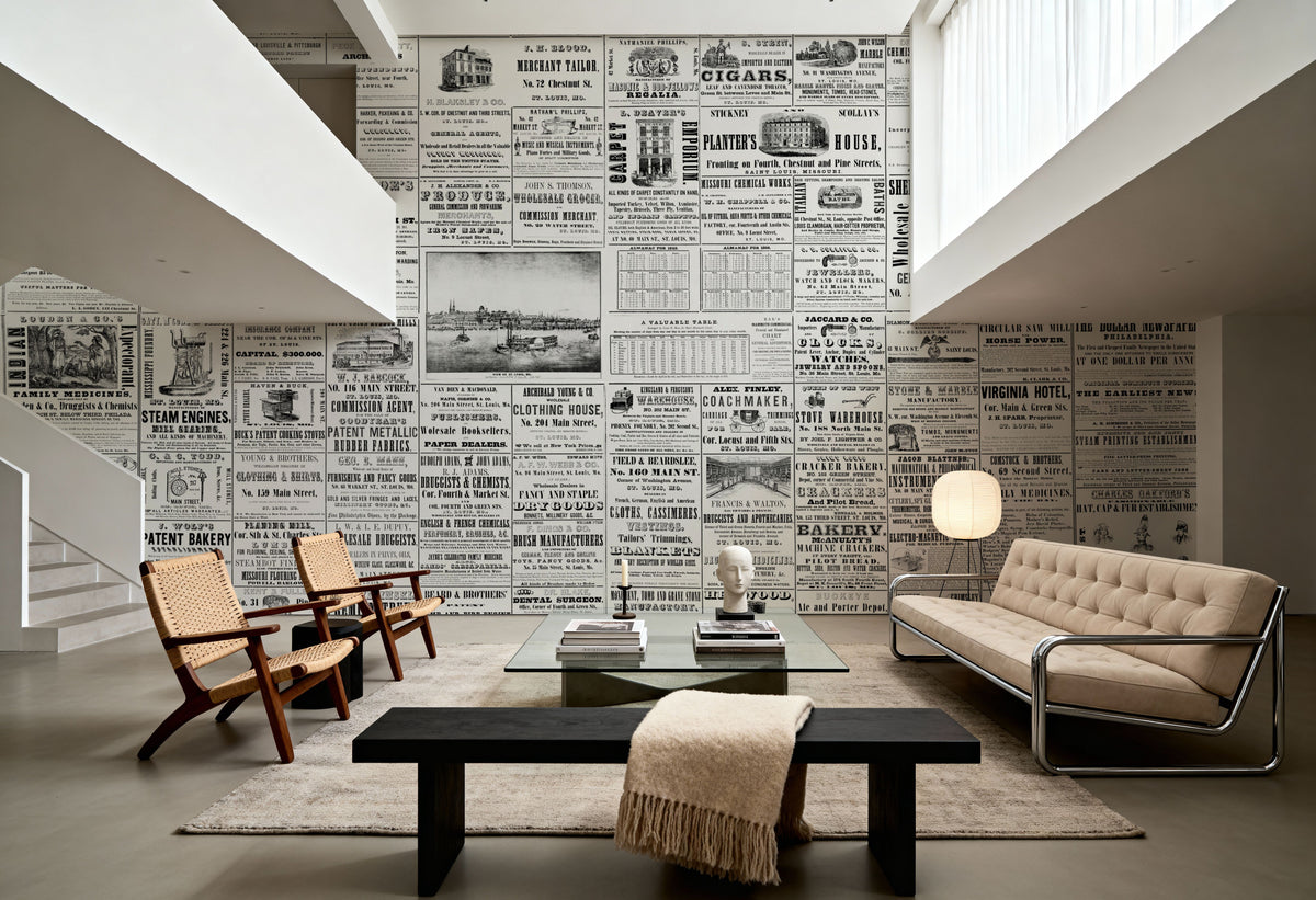 Vintage Newspaper Mural Wallpaper - room preview 05