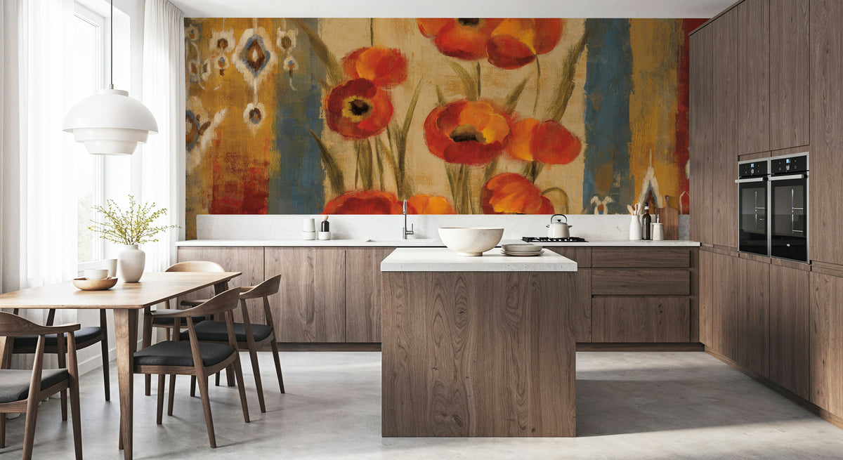 Ikat Floral Tapestry Mural Wallpaper - room preview 05