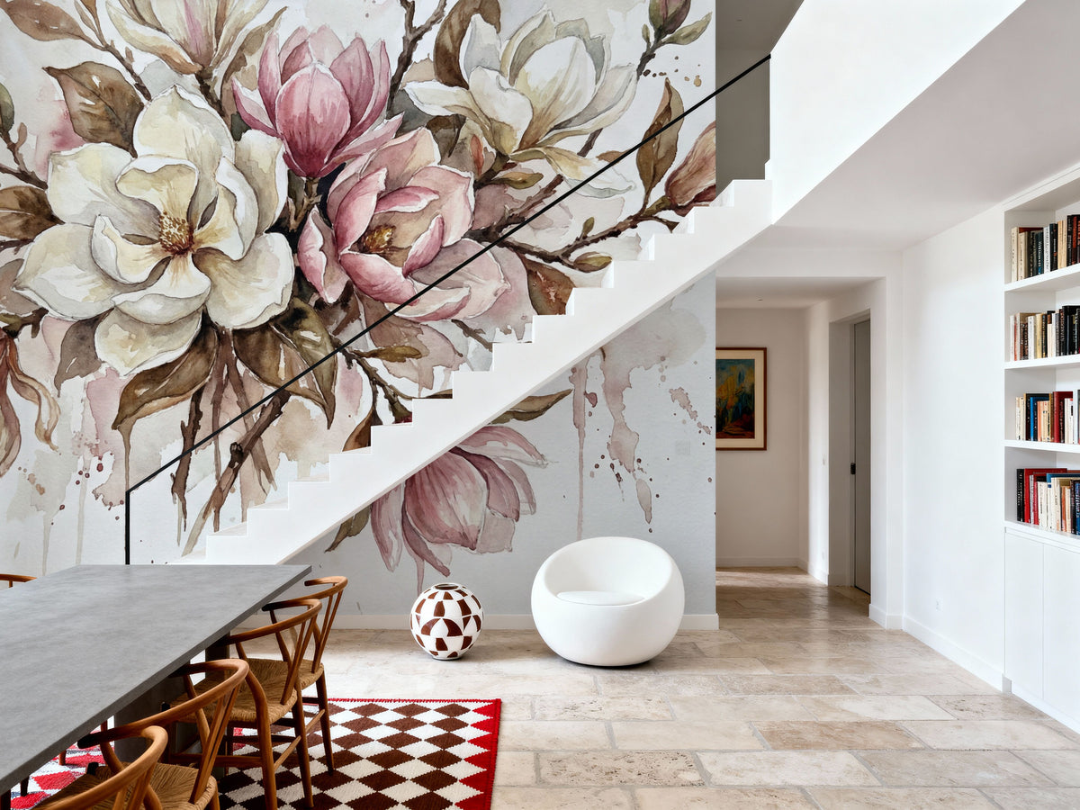 Magnolia - Watercolor Flower Series Mural Wallpaper - room preview 05