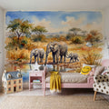 Elephants by the Water Hole - Watercolor Landscapes Series Mural Wallpaper - room preview 05