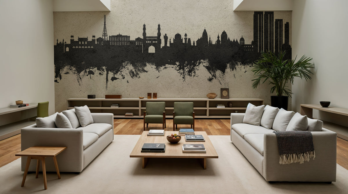 Hyderabad Skyline Concrete Mural Wallpaper - room preview 05