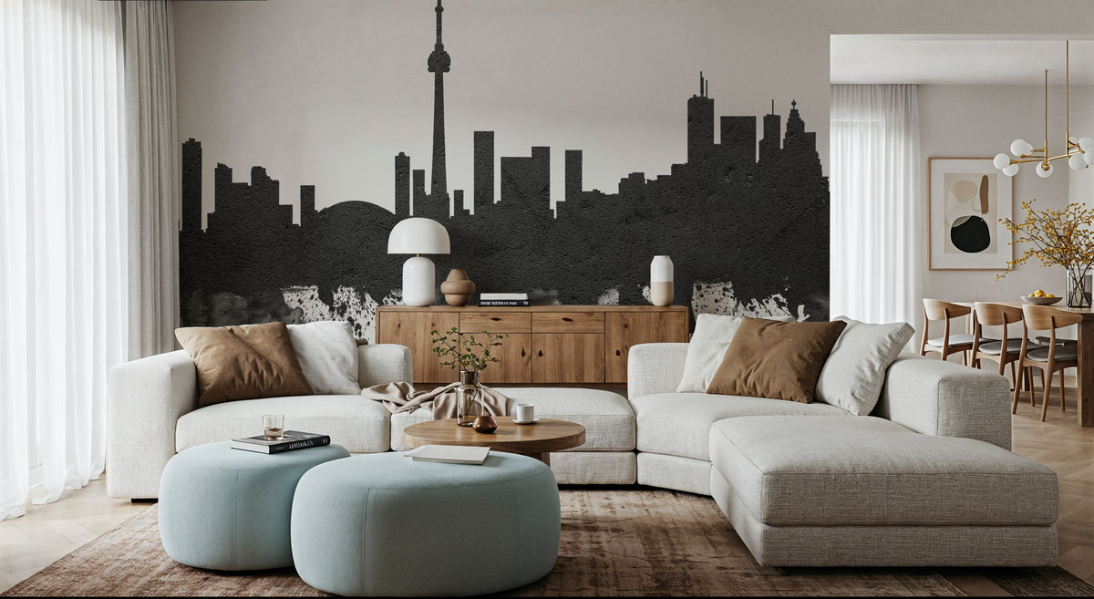 Toronto Canada Skyline Black & White Mural Wallpaper - room preview 05