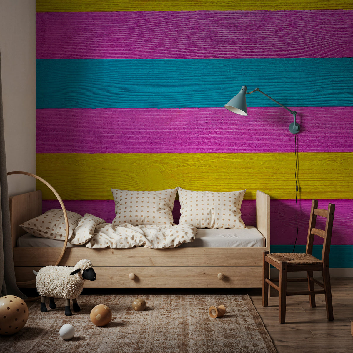 Colorful Mexican Wood Mural Wallpaper - room preview 05