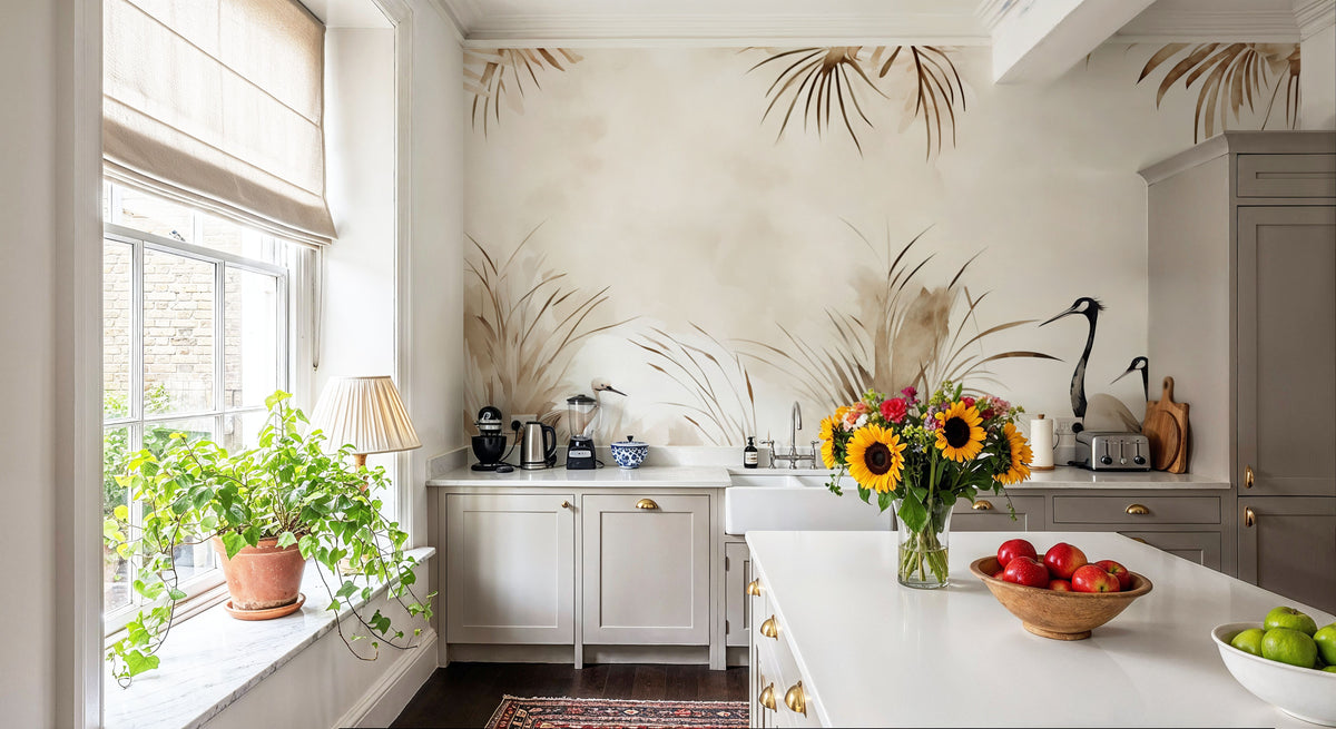 Cranes in a Field Yellow Mural Wallpaper - room preview 05