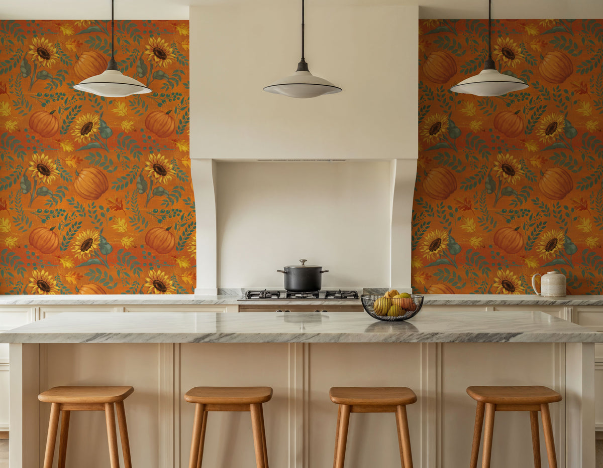 Pumpkin Harvest Orange Mural Wallpaper - room preview 05