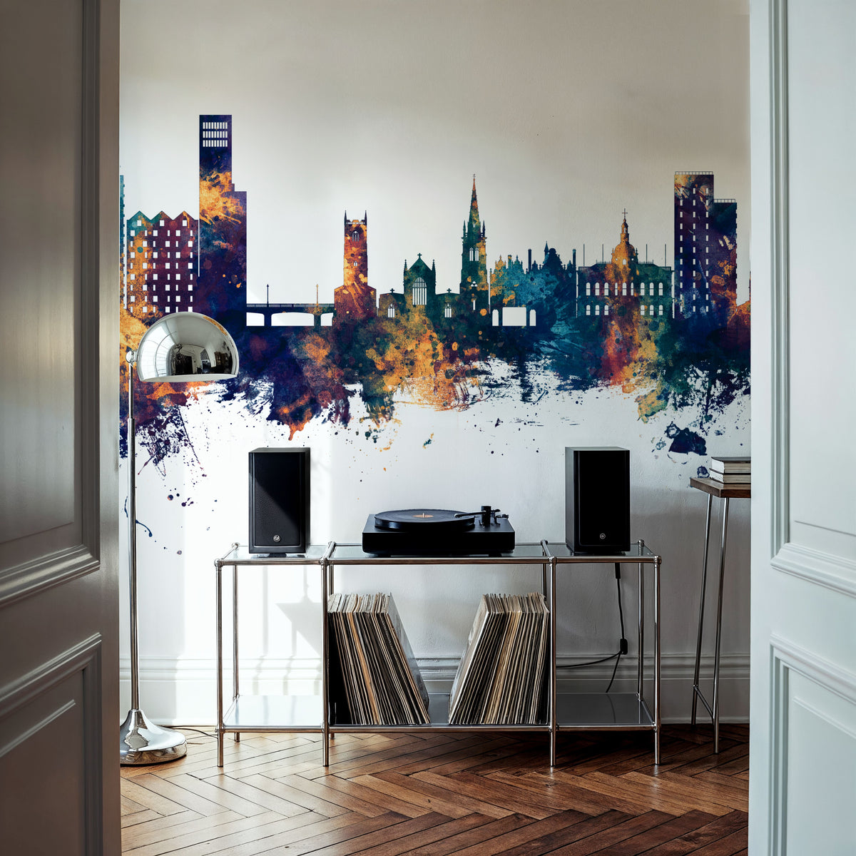 Ipswich England Skyline Blue & Bronze Mural Wallpaper - room preview 05