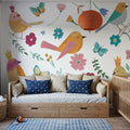 Royal Birds on White Mural Wallpaper - room preview 05