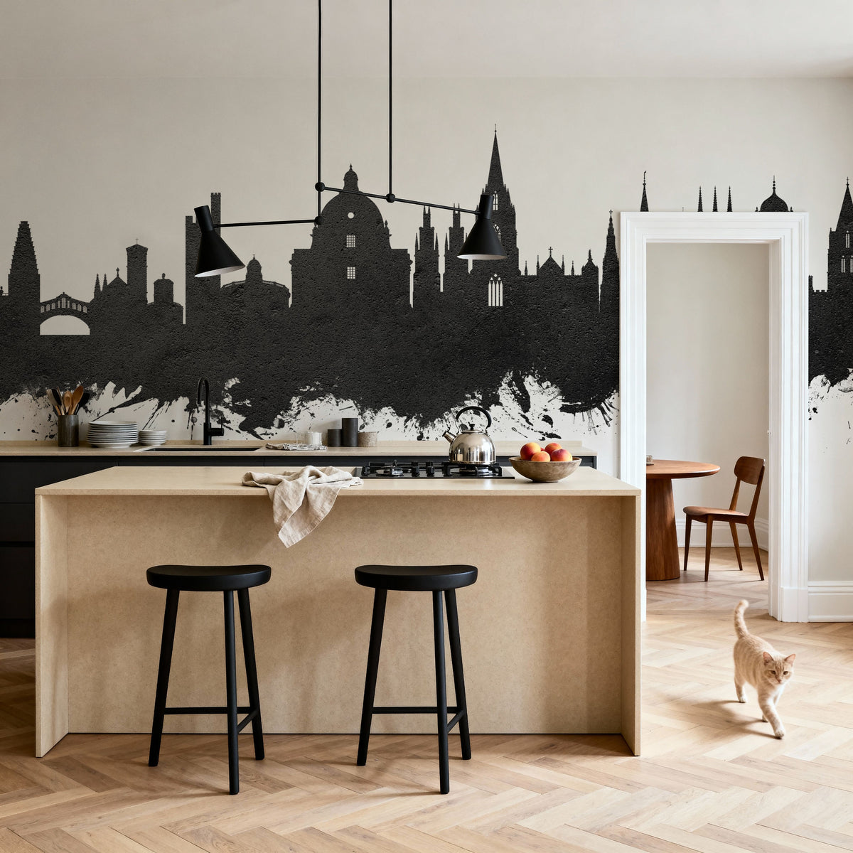 Oxford England Skyline Black & White Mural Wallpaper - room preview 05