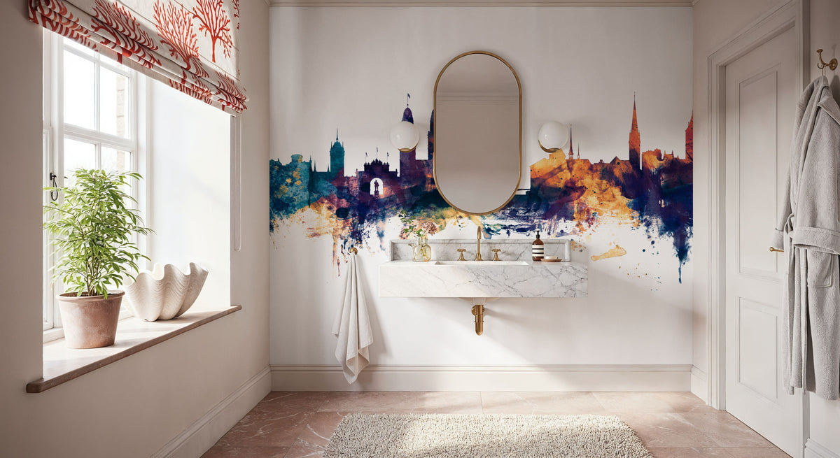 Zurich Switzerland Skyline Blue & Bronze Mural Wallpaper - room preview 05