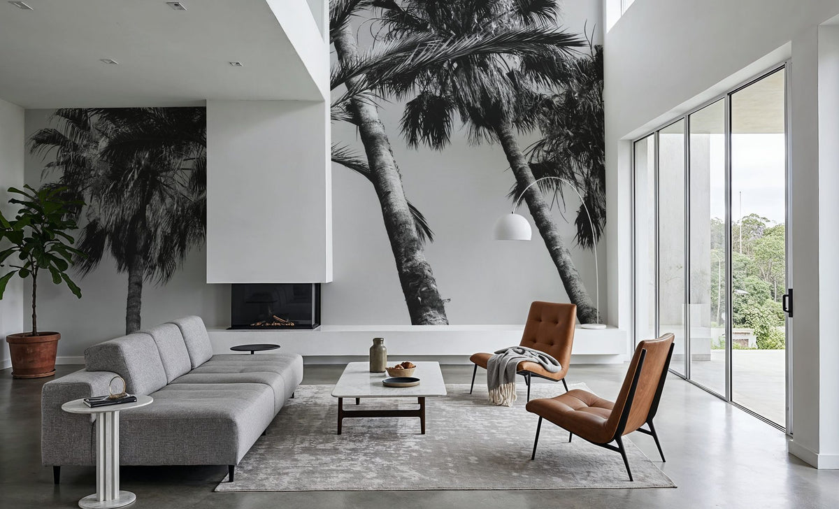 Pink Palms II BW Mural Wallpaper - room preview 05