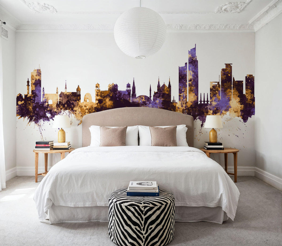 Karachi Pakistan Skyline Purple & Gold Mural Wallpaper - room preview 05