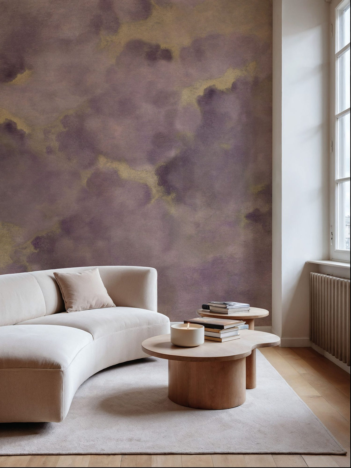 Painted Dreamy Clouds, Lilac Mural Wallpaper - room preview 05