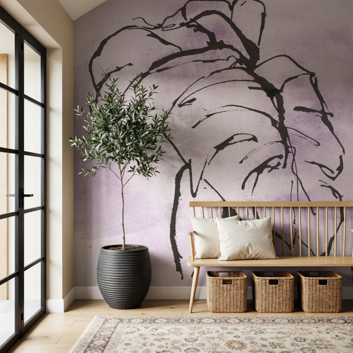 Midnight Plum Leaf I Mural Wallpaper - room preview 05