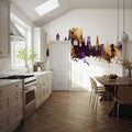 York England Skyline Purple & Gold Mural Wallpaper - room preview 05