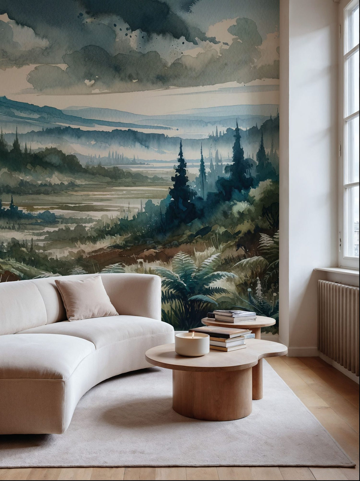 Misty Mountain Valley Landscape Mural Wallpaper - room preview 05