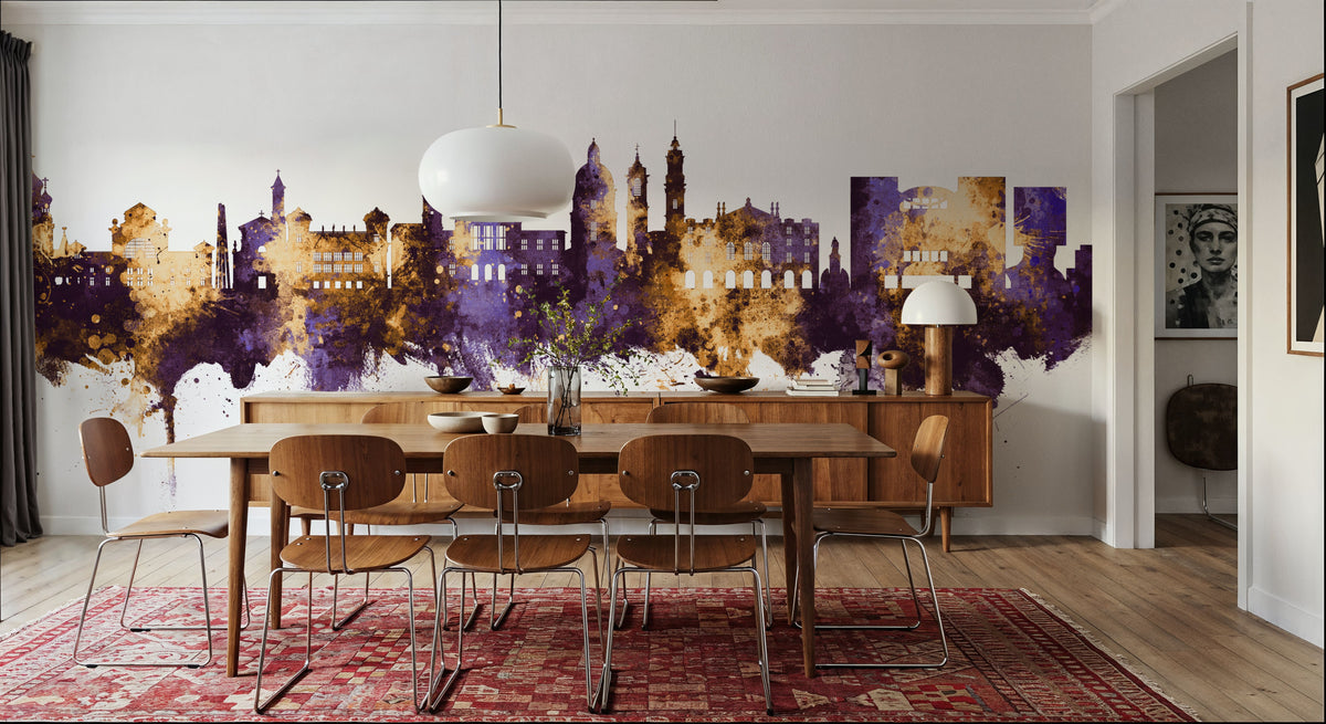 Nice France Skyline Purple & Gold Mural Wallpaper - room preview 05